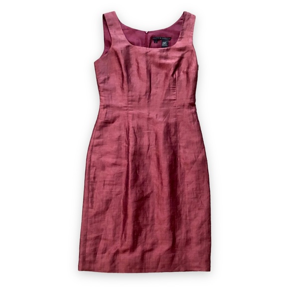 Peruvian Connection Dresses & Skirts - Peruvian Connection Red Silk Linen Blend Sheath Dress Metallic